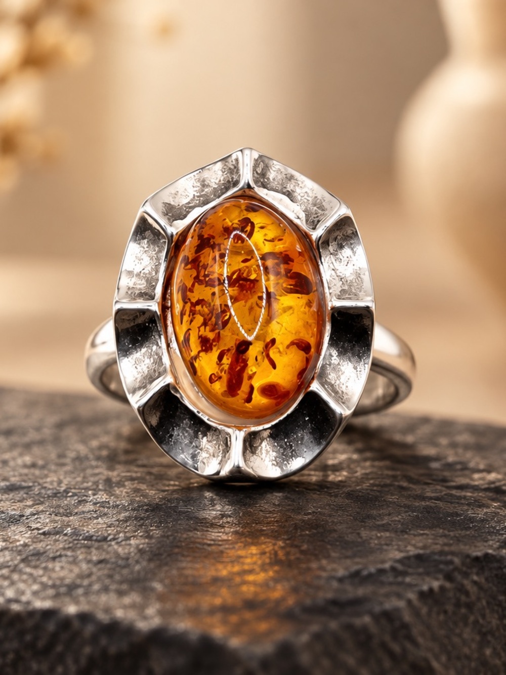 Size 5.5 Sterling Silver Baltic Amber Ring